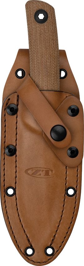 ZT0004 Fixed Blade Knife – Brown Canvas Micarta Handle, 4.25″ Black Cerakote CPM CruWear Clip Point Blade (ZT0004)