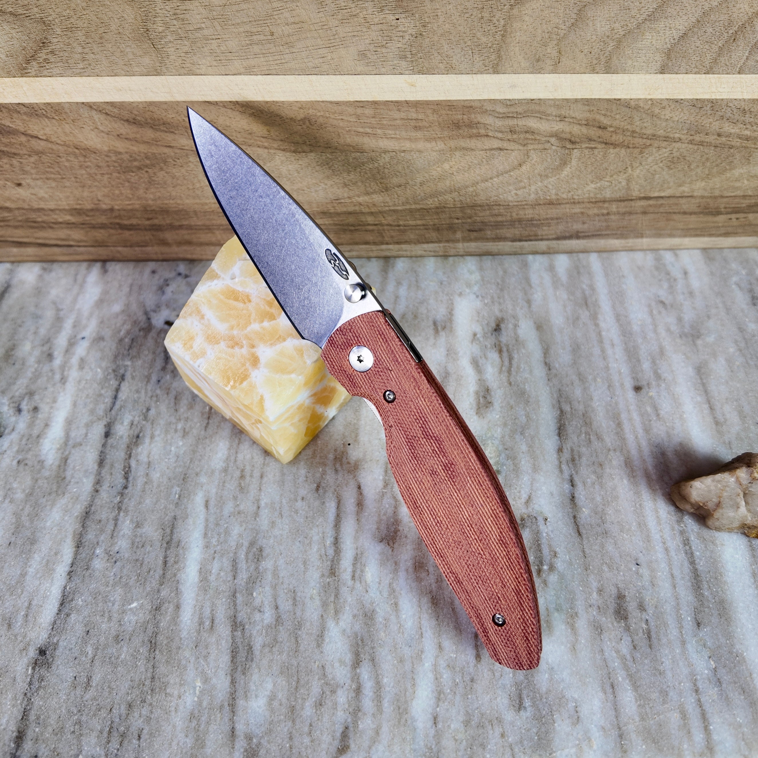 TRM ATOM LL Autumn Orange Micarta, 3.5″ MagnaCut Blade, Made in