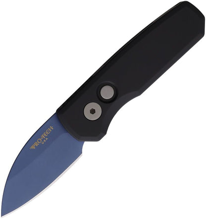 Pro-Tech Runt 5 Denim Automatic Knife, Solid Black Aluminum Handle, Denim PVD MagnaCut Wharncliffe Blade, 2″ Blade, Made in USA (R5303-DENIM)
