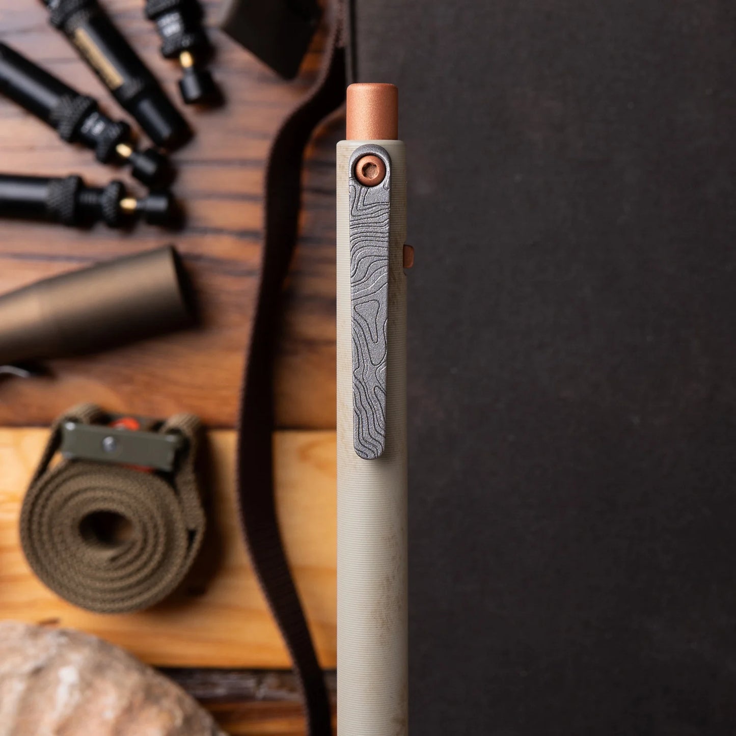 Tactile Turn Off Grid Side Click Pen – Standard 5.6", Titanium, Sand Cerakote, Copper Accents – Seasonal Release – Made in USA