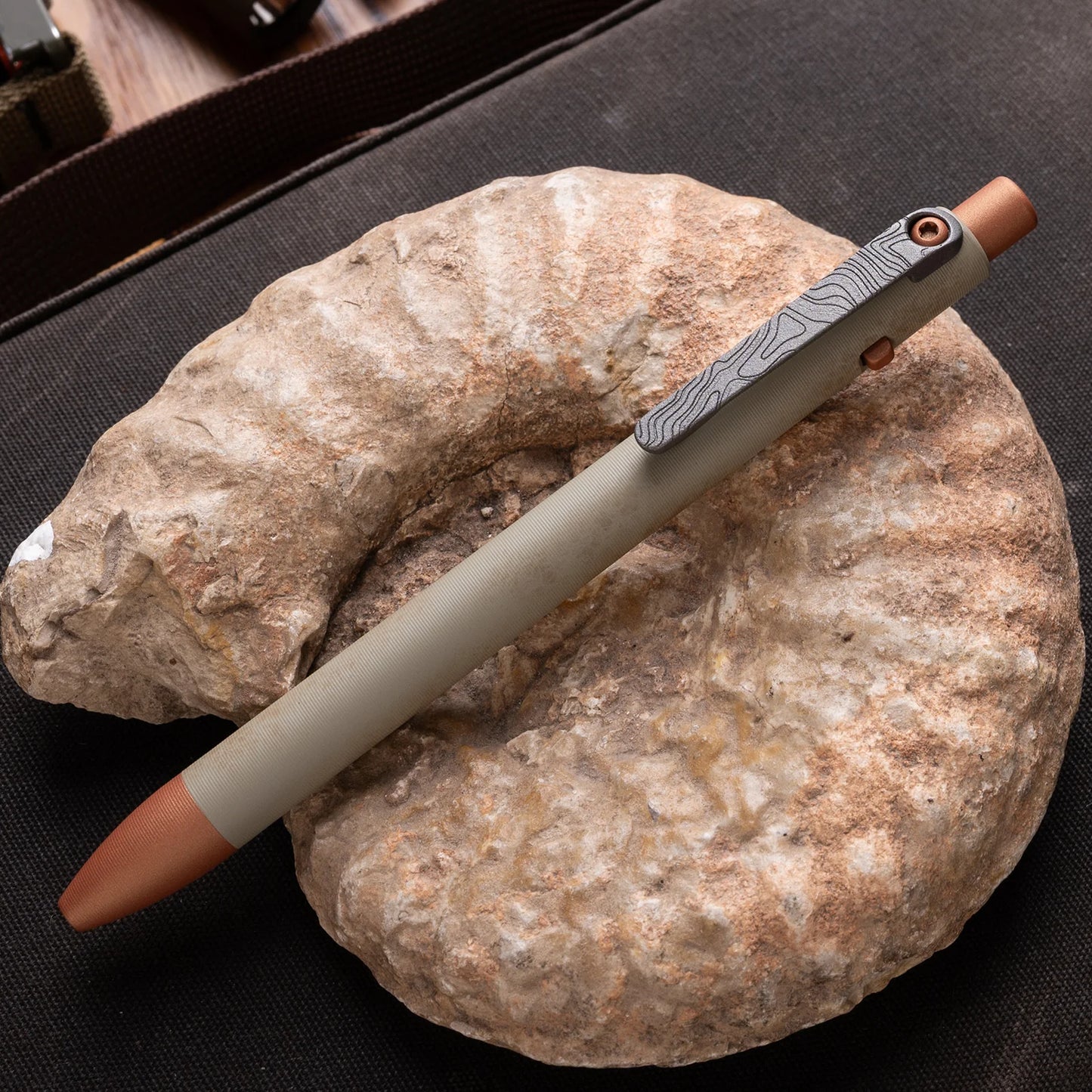 Tactile Turn Off Grid Side Click Pen – Standard 5.6", Titanium, Sand Cerakote, Copper Accents – Seasonal Release – Made in USA