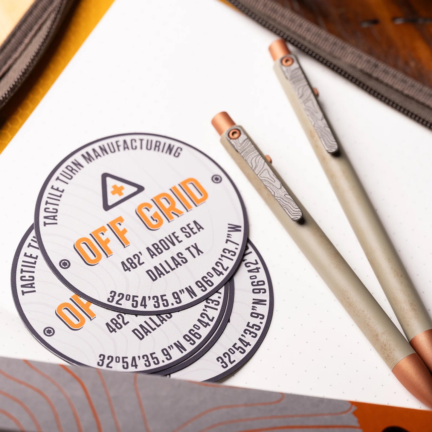 Tactile Turn Off Grid Side Click Pen – Standard 5.6", Titanium, Sand Cerakote, Copper Accents – Seasonal Release – Made in USA