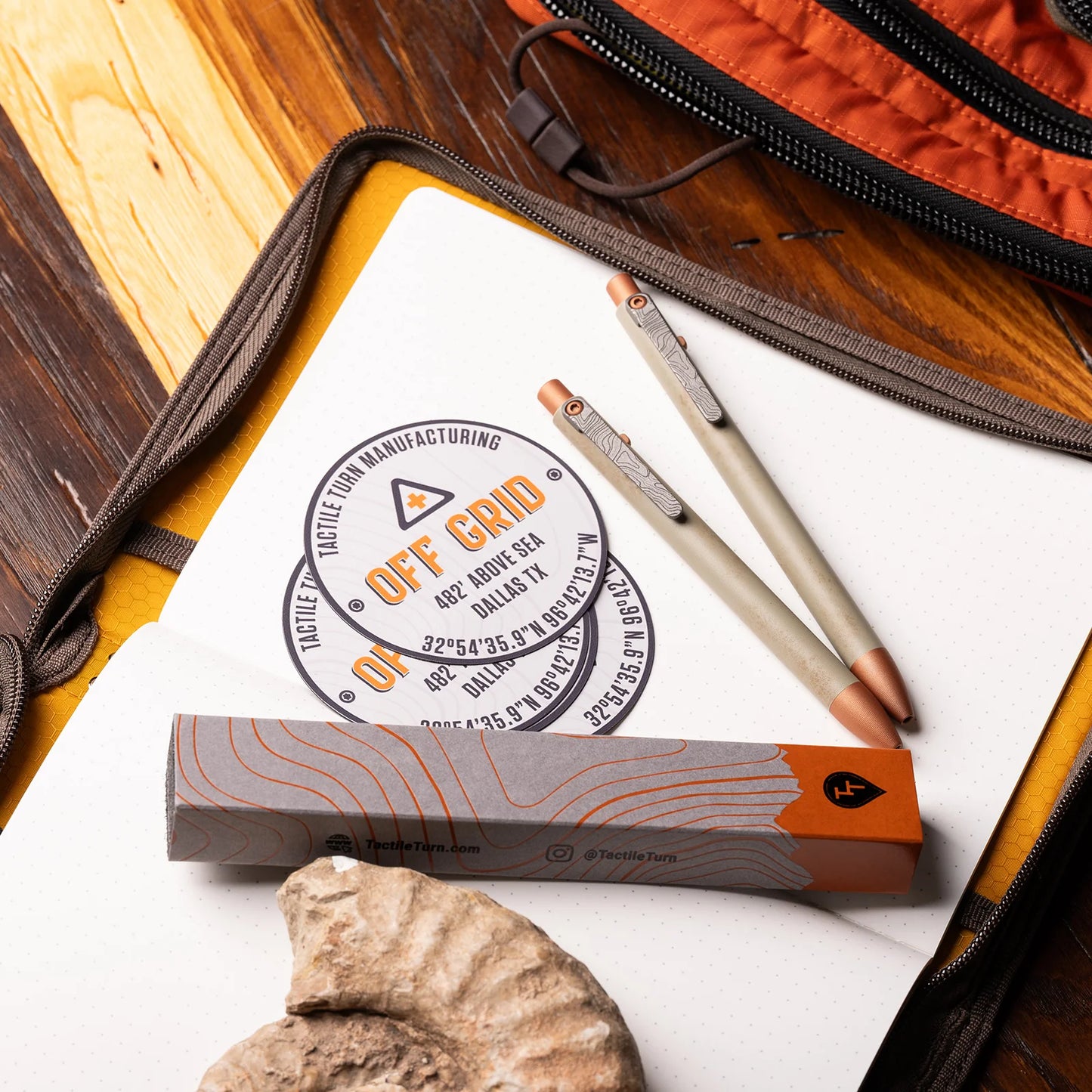 Tactile Turn Off Grid Side Click Pen – Short 5.1", Titanium, Sand Cerakote, Copper Accents – Seasonal Release – Made in USA