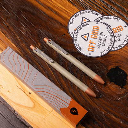 Tactile Turn Off Grid Side Click Pen – Standard 5.6", Titanium, Sand Cerakote, Copper Accents – Seasonal Release – Made in USA