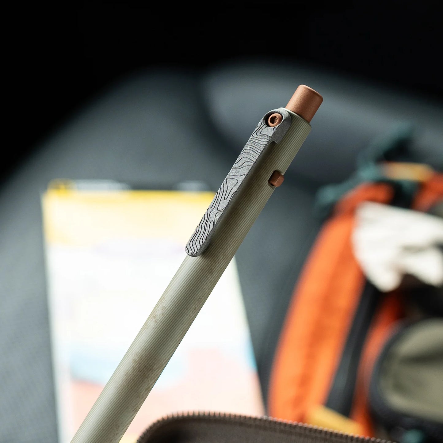 Tactile Turn Off Grid Side Click Pen – Short 5.1", Titanium, Sand Cerakote, Copper Accents – Seasonal Release – Made in USA