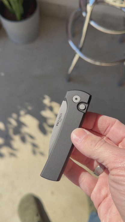 Pro-Tech Scapegoat Compact Automatic Knife – Black Aluminum Handle, Stonewash MagnaMax Blade – Made in USA (RCS1101)