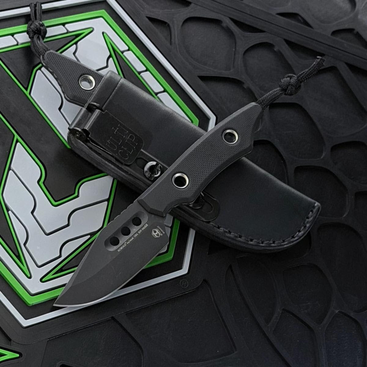 Heretic Kobold Bowie 2.56" Fixed Blade – Battleworn Black, Black G10, MagnaCut – Made in USA (H065-8A-BLK-G10)