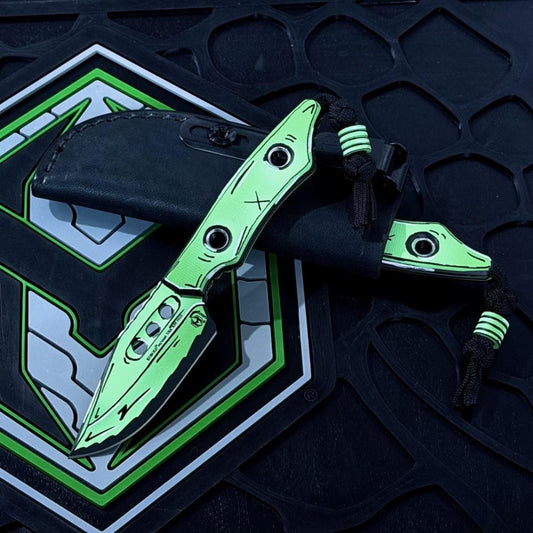 Heretic Kobold Bowie 2.56" Fixed Blade – Toxic Green Cel Shade, UV Reactive, MagnaCut, Matching Bead – Made in USA (H065-CS-TX)