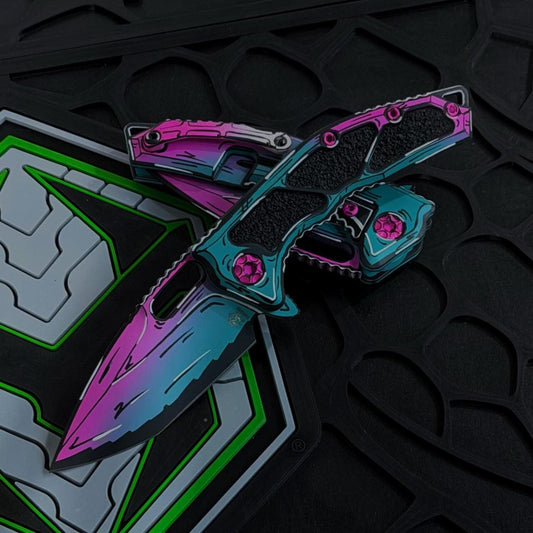 Heretic Medusa Manual Tanto – Cel Shade Miami Vice, MagnaCut Stonewash – Made in USA (H009-CS-MV)