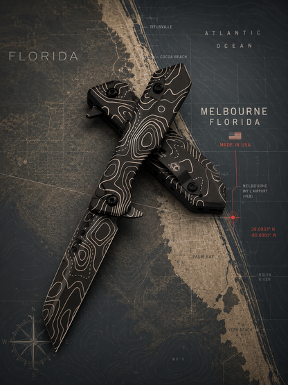 Heretic Jinn Manual - Full Deep Engraved Topo, DLC MagnaCut, Black Tactical Hardware - Made in USA (H213-TOPO)