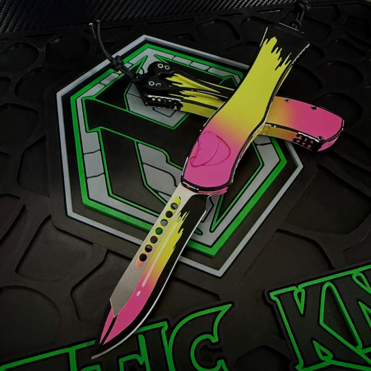 Heretic Cel Shade Pink Lemonade HYDRA V4 Recurve Knife, Magnacut Blade, Automatic OTF – Made in USA (H408-CS-PL)